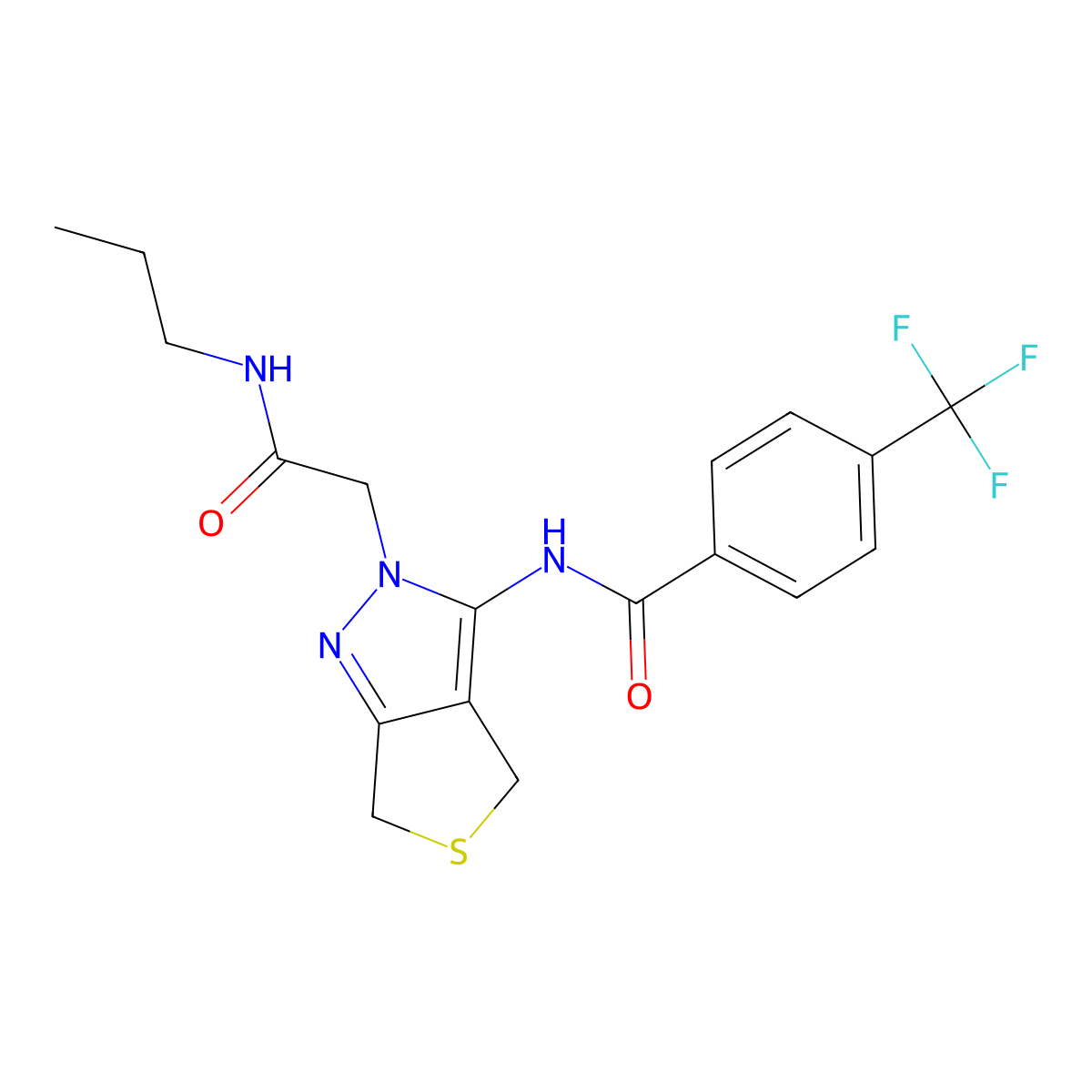 N-(2-(2-oxo-2-(propylamino)ethyl)-4,6-dihydro-2H-thieno[3,4-c]pyrazol-3-yl)-4-(trifluoromethyl)benzamide molecular structure, CAS 1105202-17-2