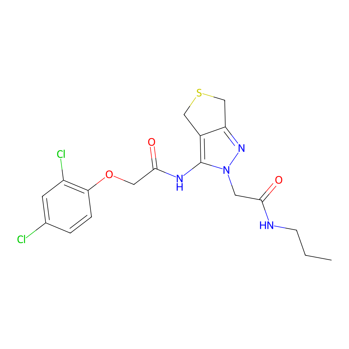 2-(2,4-dichlorophenoxy)-N-{2-[(propylcarbamoyl)methyl]-2H,4H,6H-thieno[3,4-c]pyrazol-3-yl}acetamide molecular structure, CAS 1105202-24-1