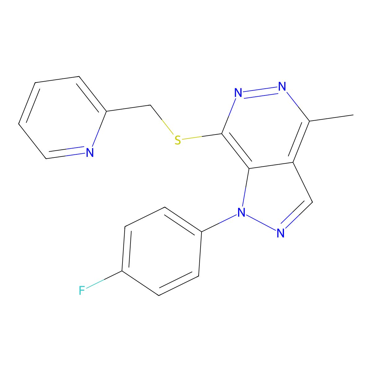 1-(4-fluorophenyl)-4-methyl-7-((pyridin-2-ylmethyl)thio)-1H-pyrazolo[3,4-d]pyridazine molecular structure, CAS 1105202-26-3