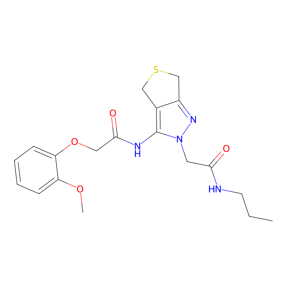 2-(2-methoxyphenoxy)-N-(2-(2-oxo-2-(propylamino)ethyl)-4,6-dihydro-2H-thieno[3,4-c]pyrazol-3-yl)acetamide molecular structure, CAS 1105202-31-0