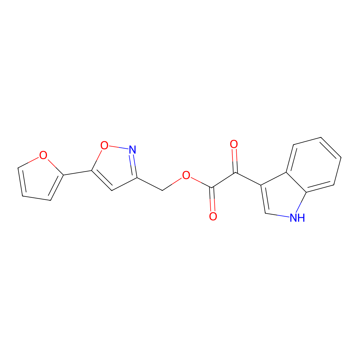 (5-(furan-2-yl)isoxazol-3-yl)methyl 2-(1H-indol-3-yl)-2-oxoacetate molecular structure, CAS 1105202-32-1