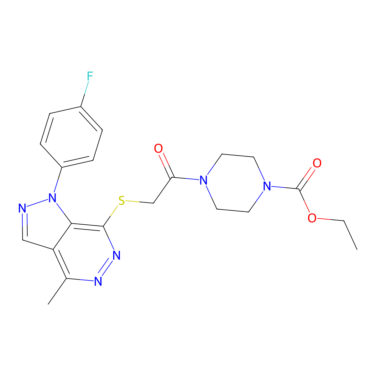 ethyl 4-(2-{[1-(4-fluorophenyl)-4-methyl-1H-pyrazolo[3,4-d]pyridazin-7-yl]sulfanyl}acetyl)piperazine-1-carboxylate molecular structure, CAS 1105202-33-2