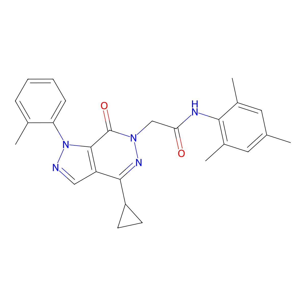 2-[4-cyclopropyl-1-(2-methylphenyl)-7-oxo-1H,6H,7H-pyrazolo[3,4-d]pyridazin-6-yl]-N-(2,4,6-trimethylphenyl)acetamide molecular structure, CAS 1105202-34-3