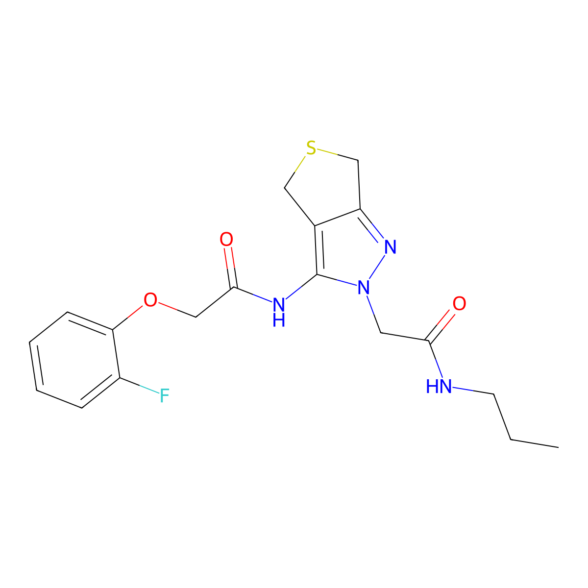2-(2-fluorophenoxy)-N-(2-(2-oxo-2-(propylamino)ethyl)-4,6-dihydro-2H-thieno[3,4-c]pyrazol-3-yl)acetamide molecular structure, CAS 1105202-38-7