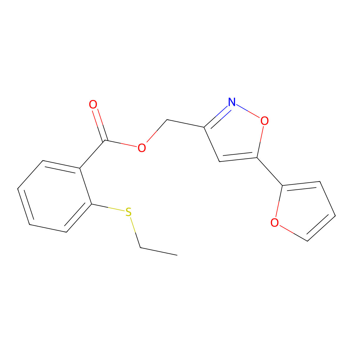 (5-(Furan-2-yl)isoxazol-3-yl)methyl 2-(ethylthio)benzoate molecular structure, CAS 1105202-39-8