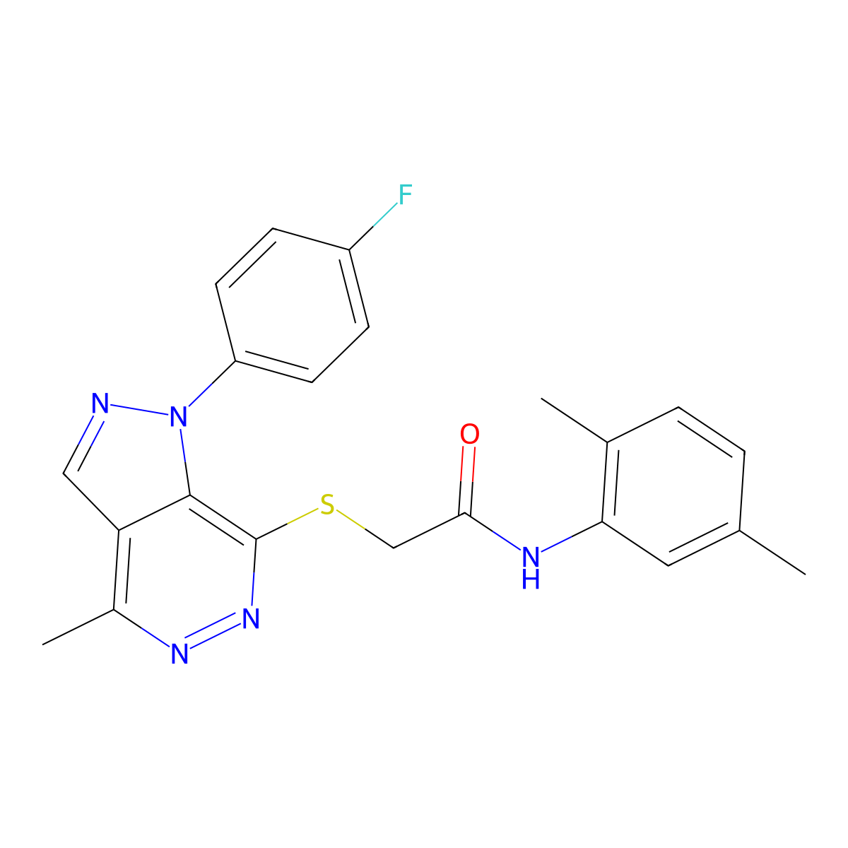 N-(2,5-dimethylphenyl)-2-((1-(4-fluorophenyl)-4-methyl-1H-pyrazolo[3,4-d]pyridazin-7-yl)thio)acetamide molecular structure, CAS 1105202-40-1