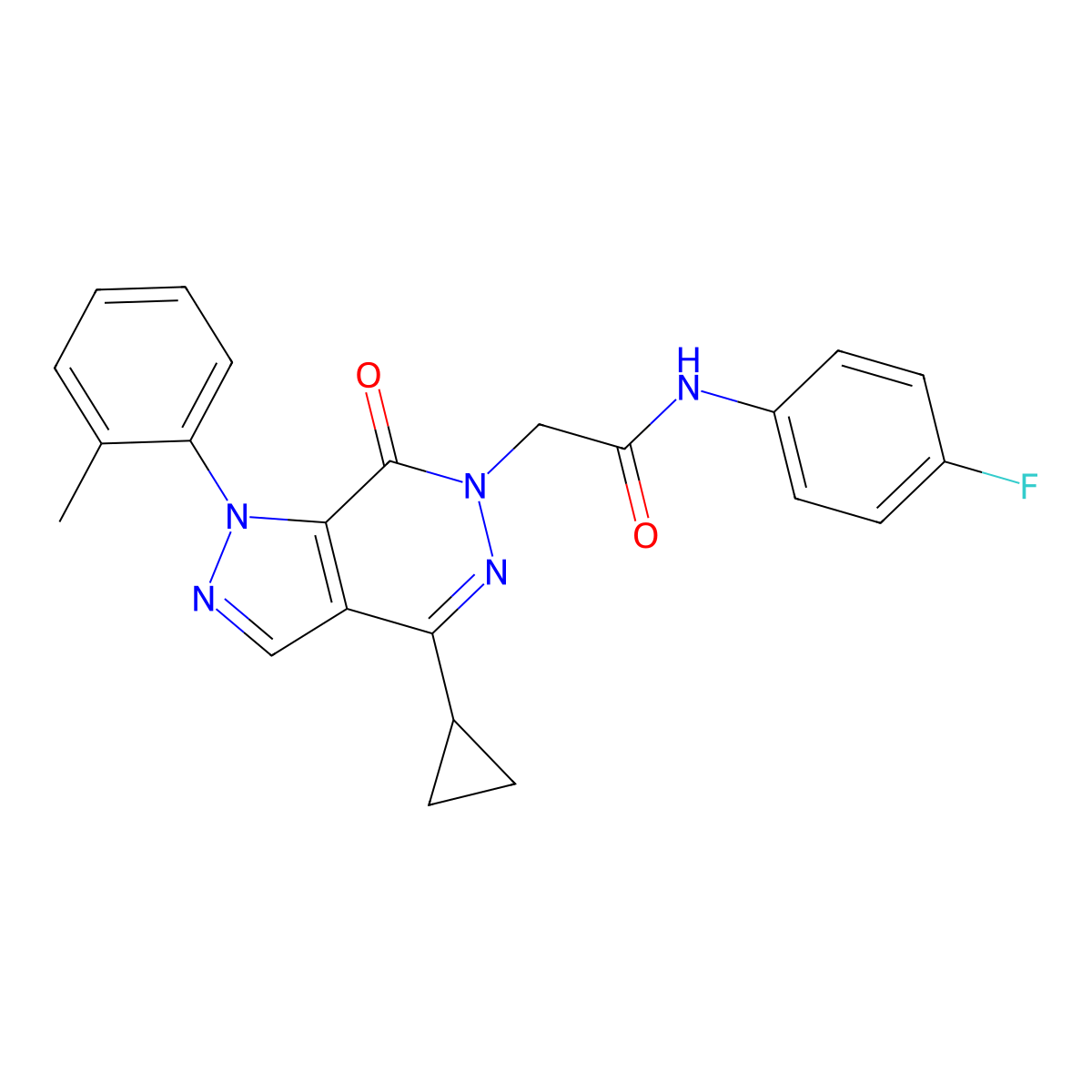 2-(4-cyclopropyl-7-oxo-1-(o-tolyl)-1H-pyrazolo[3,4-d]pyridazin-6(7H)-yl)-N-(4-fluorophenyl)acetamide molecular structure, CAS 1105202-41-2