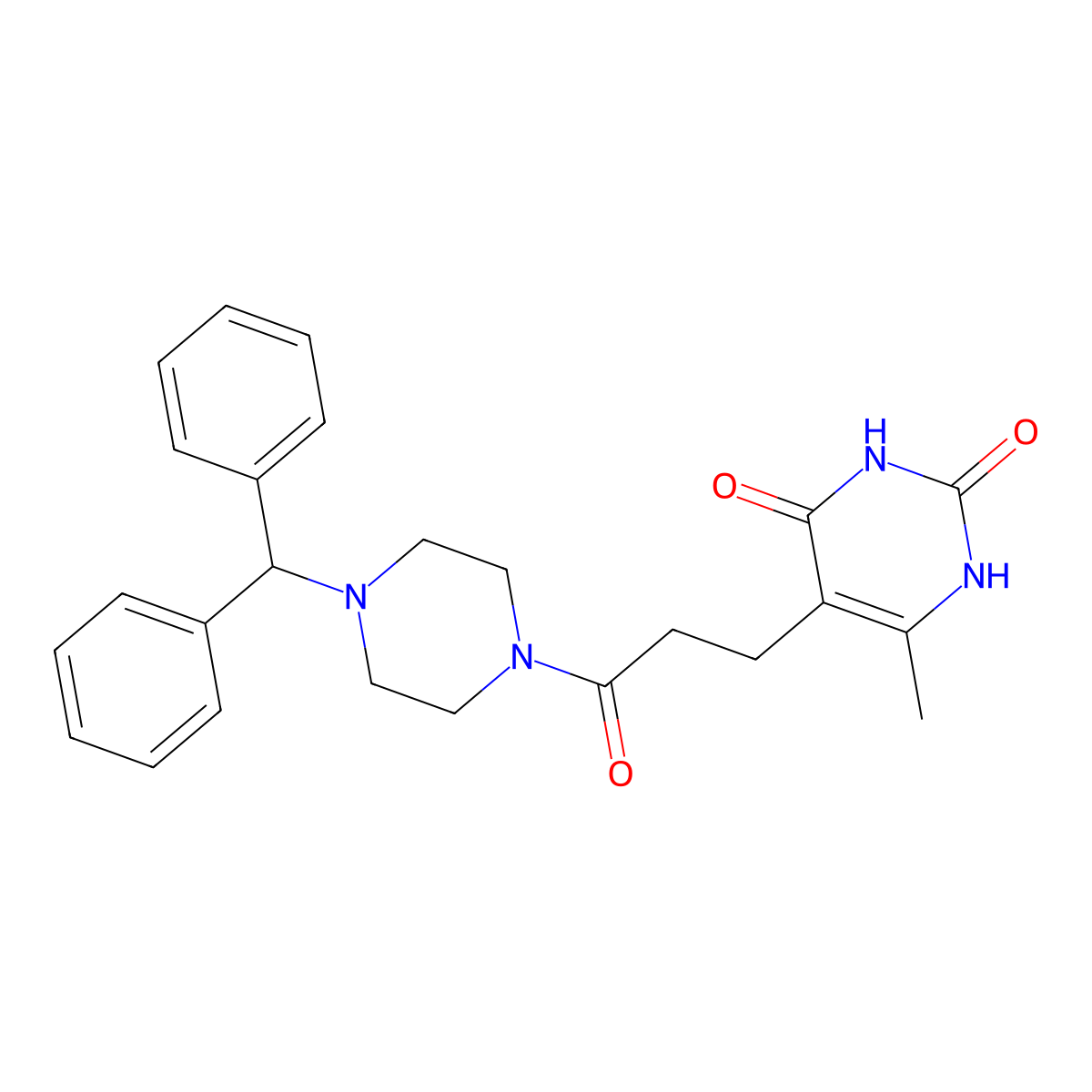 5-(3-(4-benzhydrylpiperazin-1-yl)-3-oxopropyl)-6-methylpyrimidine-2,4(1H,3H)-dione molecular structure, CAS 1105202-42-3