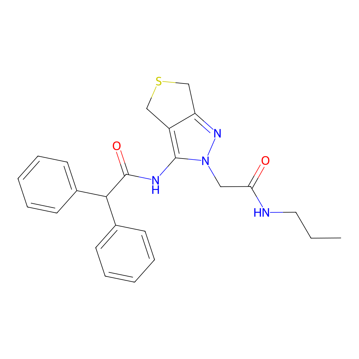 N-(2-(2-oxo-2-(propylamino)ethyl)-4,6-dihydro-2H-thieno[3,4-c]pyrazol-3-yl)-2,2-diphenylacetamide molecular structure, CAS 1105202-45-6