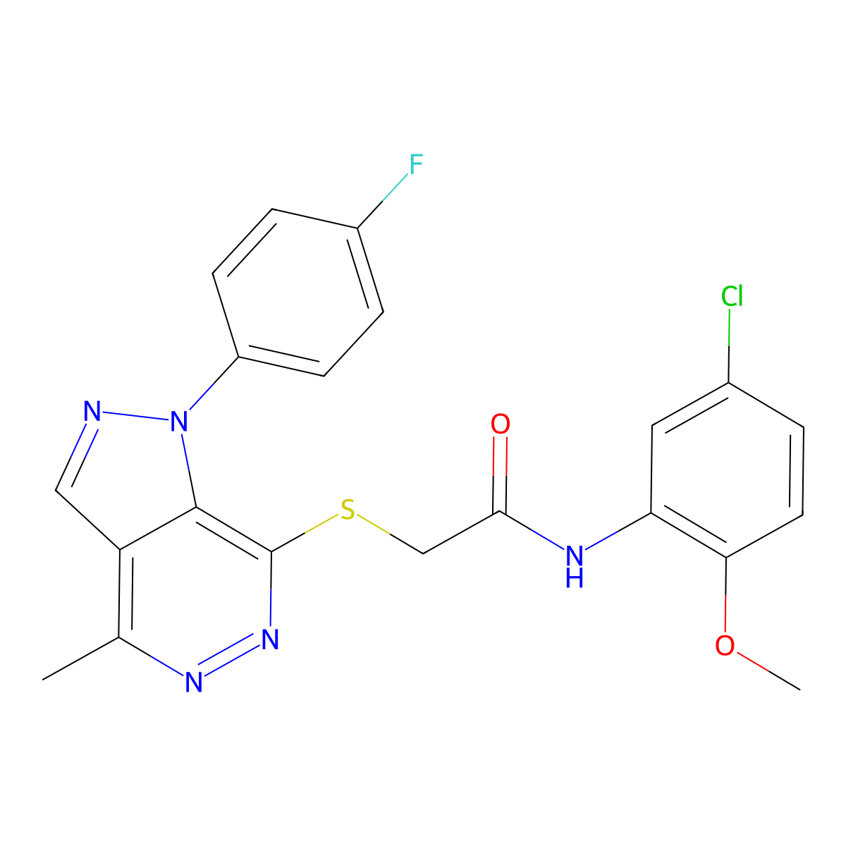 N-(5-chloro-2-methoxyphenyl)-2-((1-(4-fluorophenyl)-4-methyl-1H-pyrazolo[3,4-d]pyridazin-7-yl)thio)acetamide molecular structure, CAS 1105202-47-8