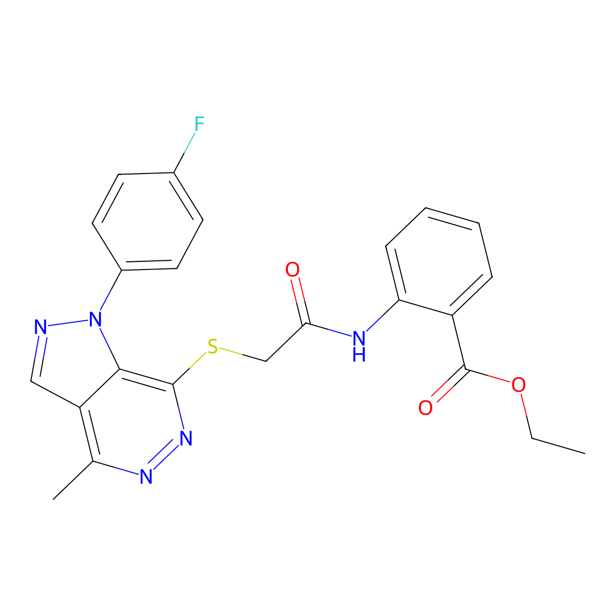 ethyl 2-(2-((1-(4-fluorophenyl)-4-methyl-1H-pyrazolo[3,4-d]pyridazin-7-yl)thio)acetamido)benzoate molecular structure, CAS 1105202-54-7