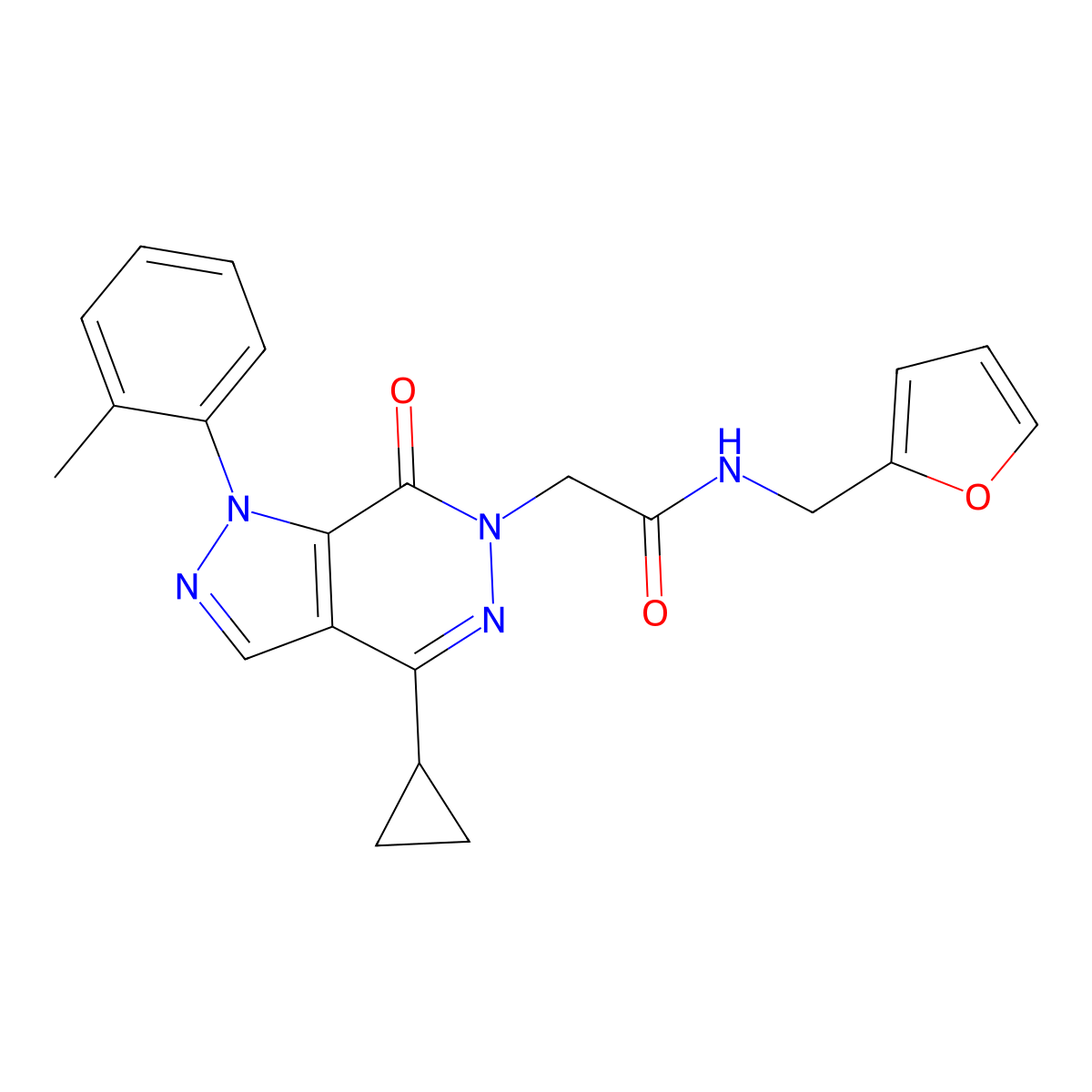 2-(4-cyclopropyl-7-oxo-1-(o-tolyl)-1H-pyrazolo[3,4-d]pyridazin-6(7H)-yl)-N-(furan-2-ylmethyl)acetamide molecular structure, CAS 1105202-55-8