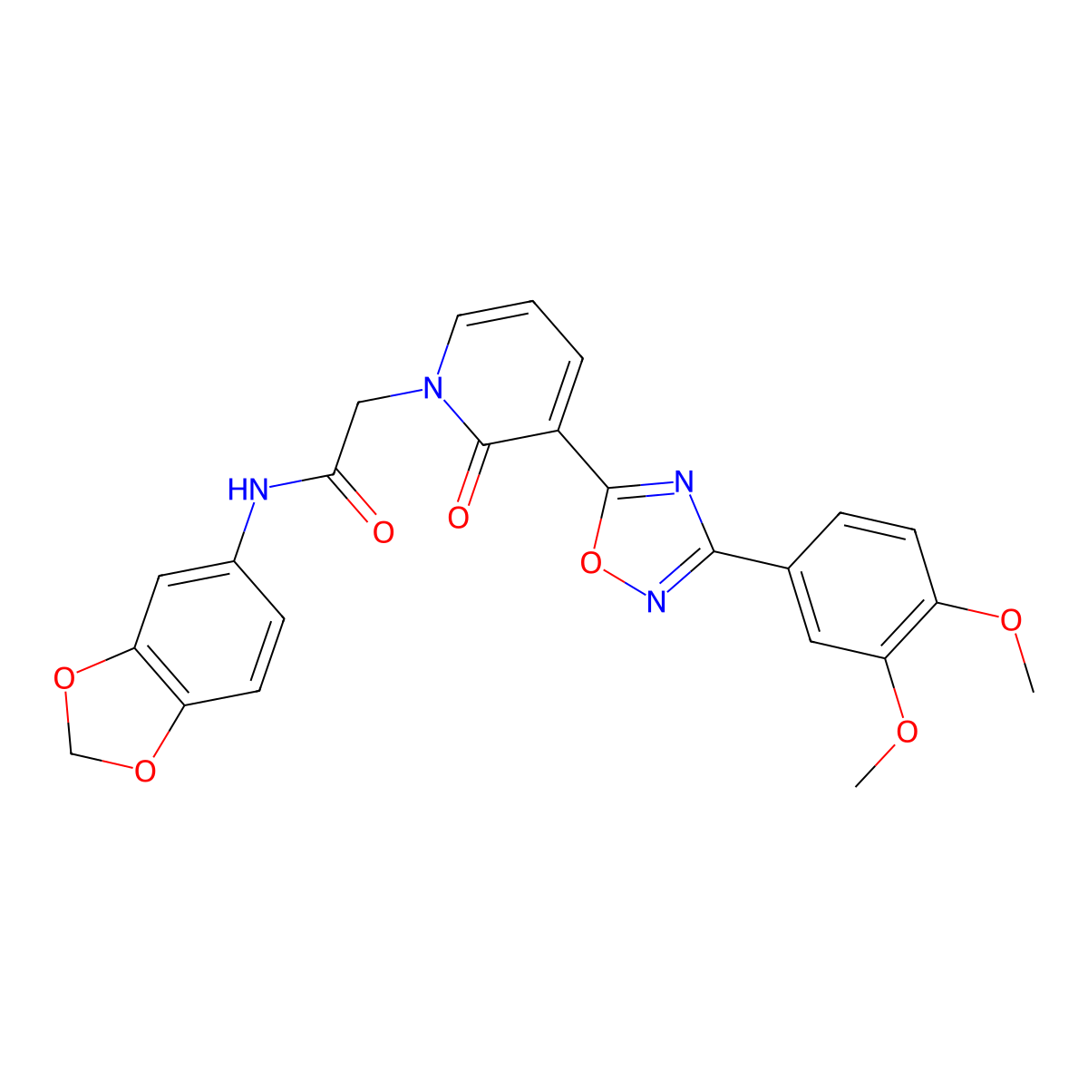 N-1,3-benzodioxol-5-yl-2-[3-[3-(3,4-dimethoxyphenyl)-1,2,4-oxadiazol-5-yl]-2-oxopyridin-1(2H)-yl]acetamide molecular structure, CAS 1105202-58-1