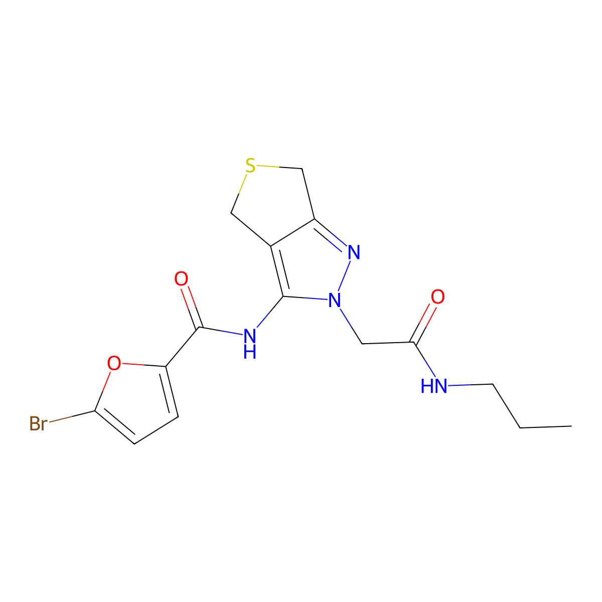 5-bromo-N-(2-(2-oxo-2-(propylamino)ethyl)-4,6-dihydro-2H-thieno[3,4-c]pyrazol-3-yl)furan-2-carboxamide molecular structure, CAS 1105202-59-2