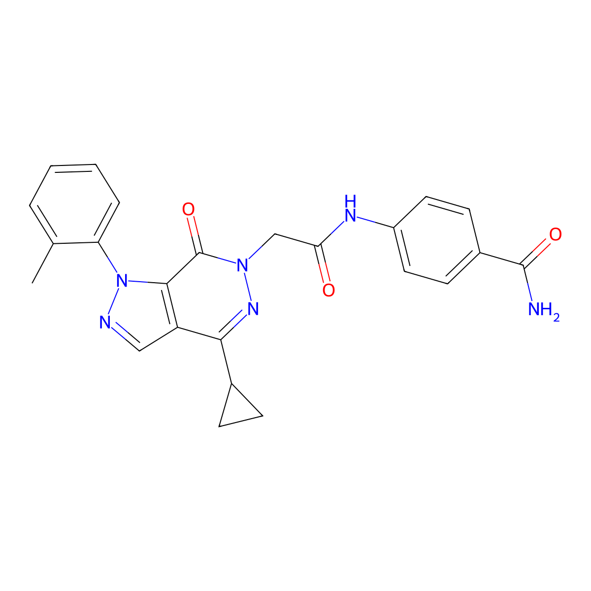 4-(2-(4-cyclopropyl-7-oxo-1-(o-tolyl)-1H-pyrazolo[3,4-d]pyridazin-6(7H)-yl)acetamido)benzamide molecular structure, CAS 1105202-62-7