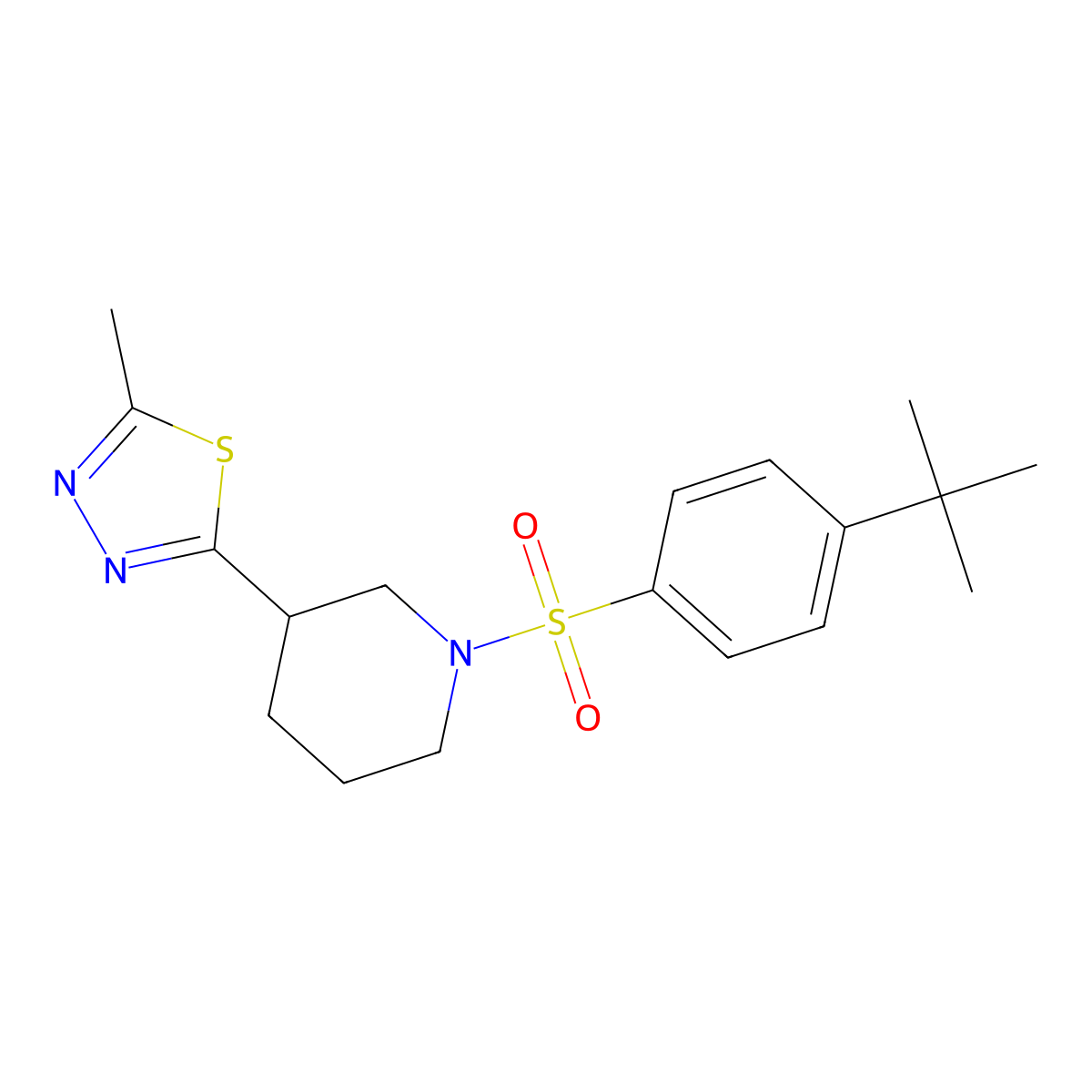 2-(1-((4-(Tert-butyl)phenyl)sulfonyl)piperidin-3-yl)-5-methyl-1,3,4-thiadiazole molecular structure, CAS 1105202-64-9