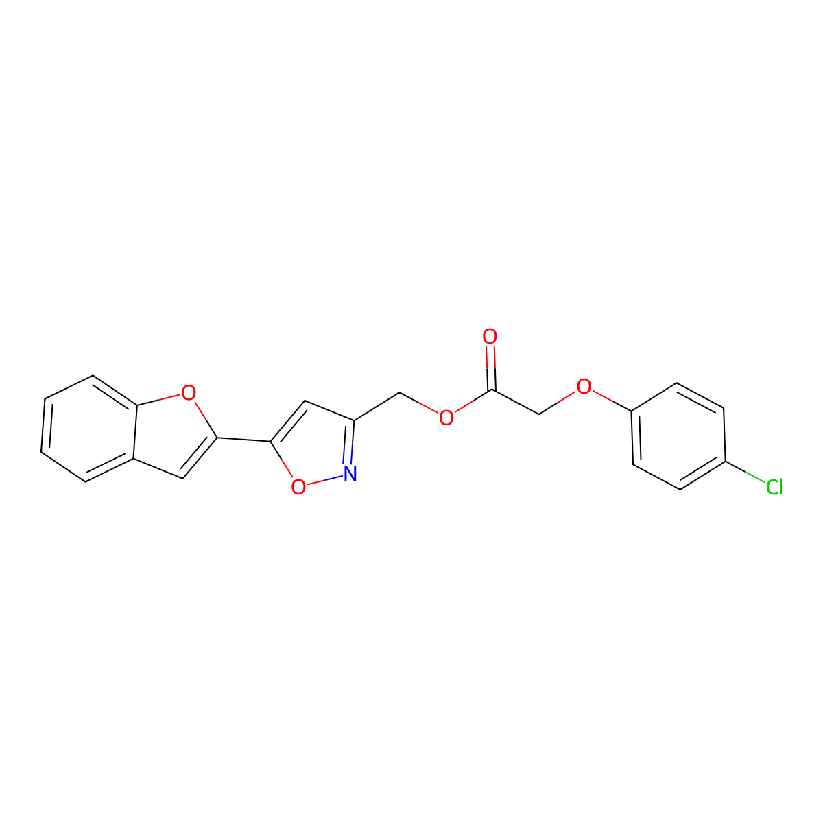 (5-(Benzofuran-2-yl)isoxazol-3-yl)methyl 2-(4-chlorophenoxy)acetate molecular structure, CAS 1105202-67-2
