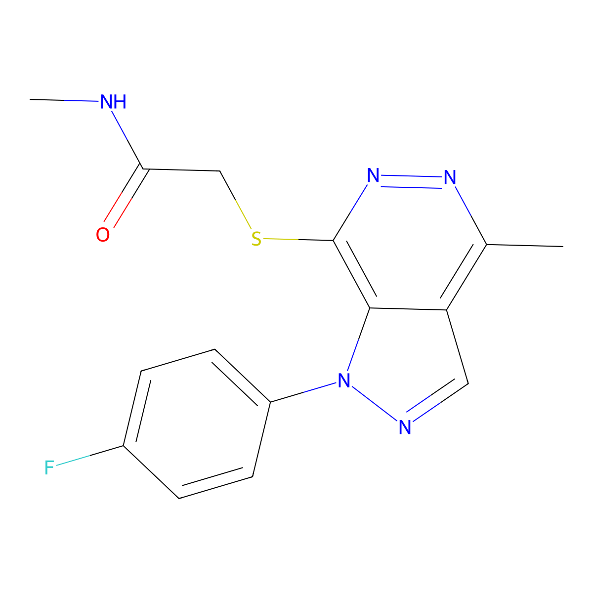 2-((1-(4-fluorophenyl)-4-methyl-1H-pyrazolo[3,4-d]pyridazin-7-yl)thio)-N-methylacetamide molecular structure, CAS 1105202-68-3