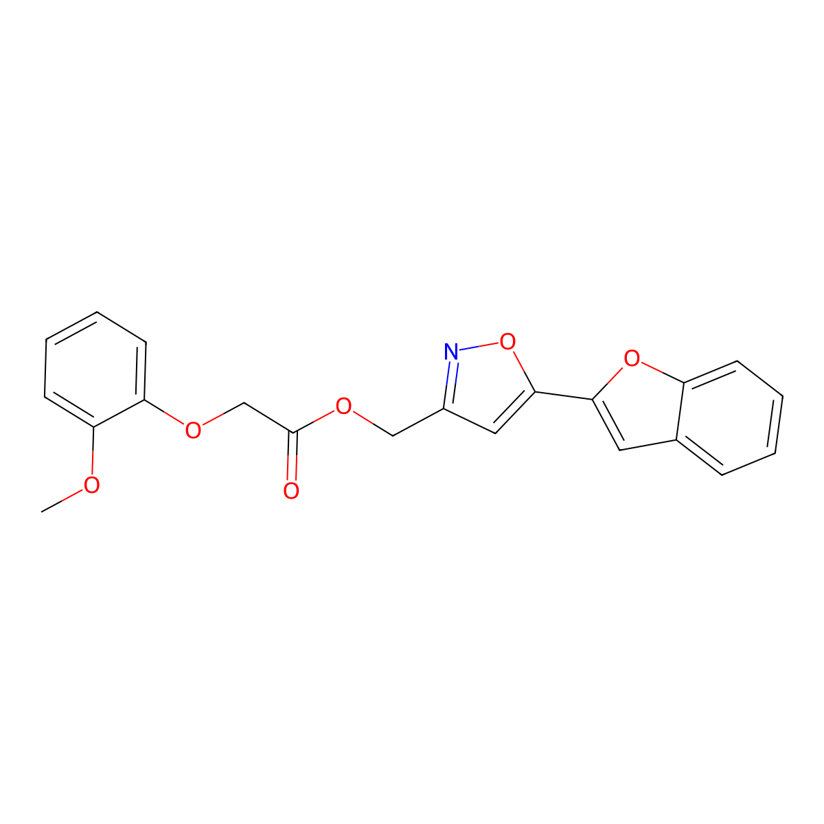 (5-(Benzofuran-2-yl)isoxazol-3-yl)methyl 2-(2-methoxyphenoxy)acetate molecular structure, CAS 1105202-74-1