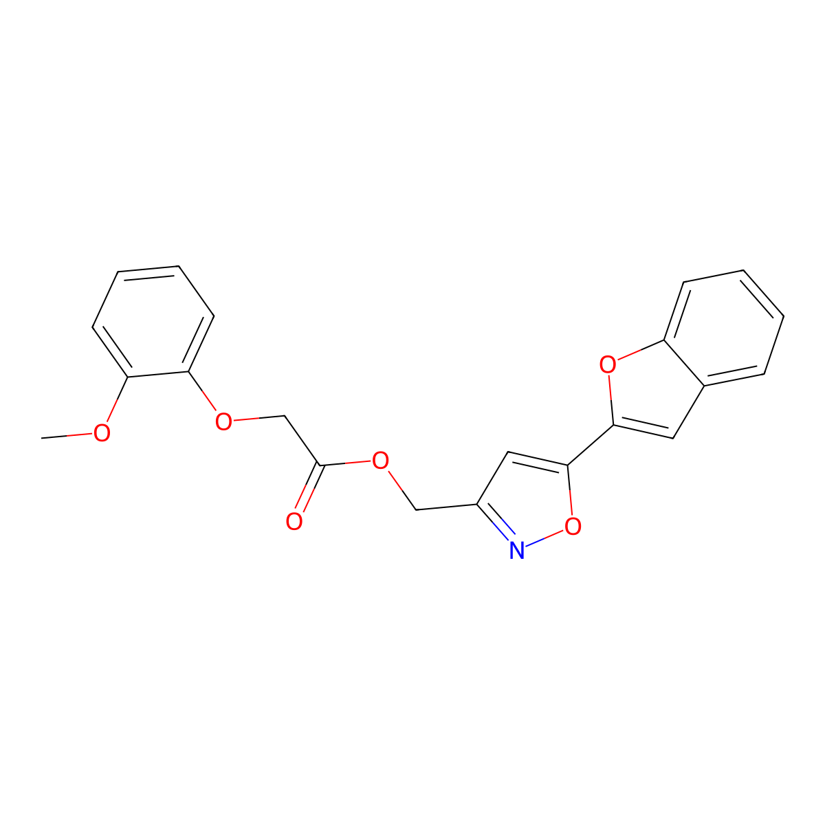 (5-(Benzofuran-2-yl)isoxazol-3-yl)methyl 2-(2-methoxyphenoxy)acetate molecular structure, CAS 1105202-74-1