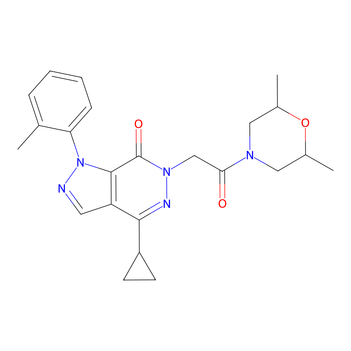 4-cyclopropyl-6-(2-(2,6-dimethylmorpholino)-2-oxoethyl)-1-(o-tolyl)-1H-pyrazolo[3,4-d]pyridazin-7(6H)-one molecular structure, CAS 1105202-76-3