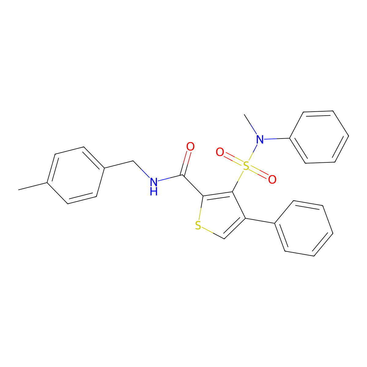 N-(4-methylbenzyl)-3-[methyl(phenyl)sulfamoyl]-4-phenylthiophene-2-carboxamide molecular structure, CAS 1105202-79-6