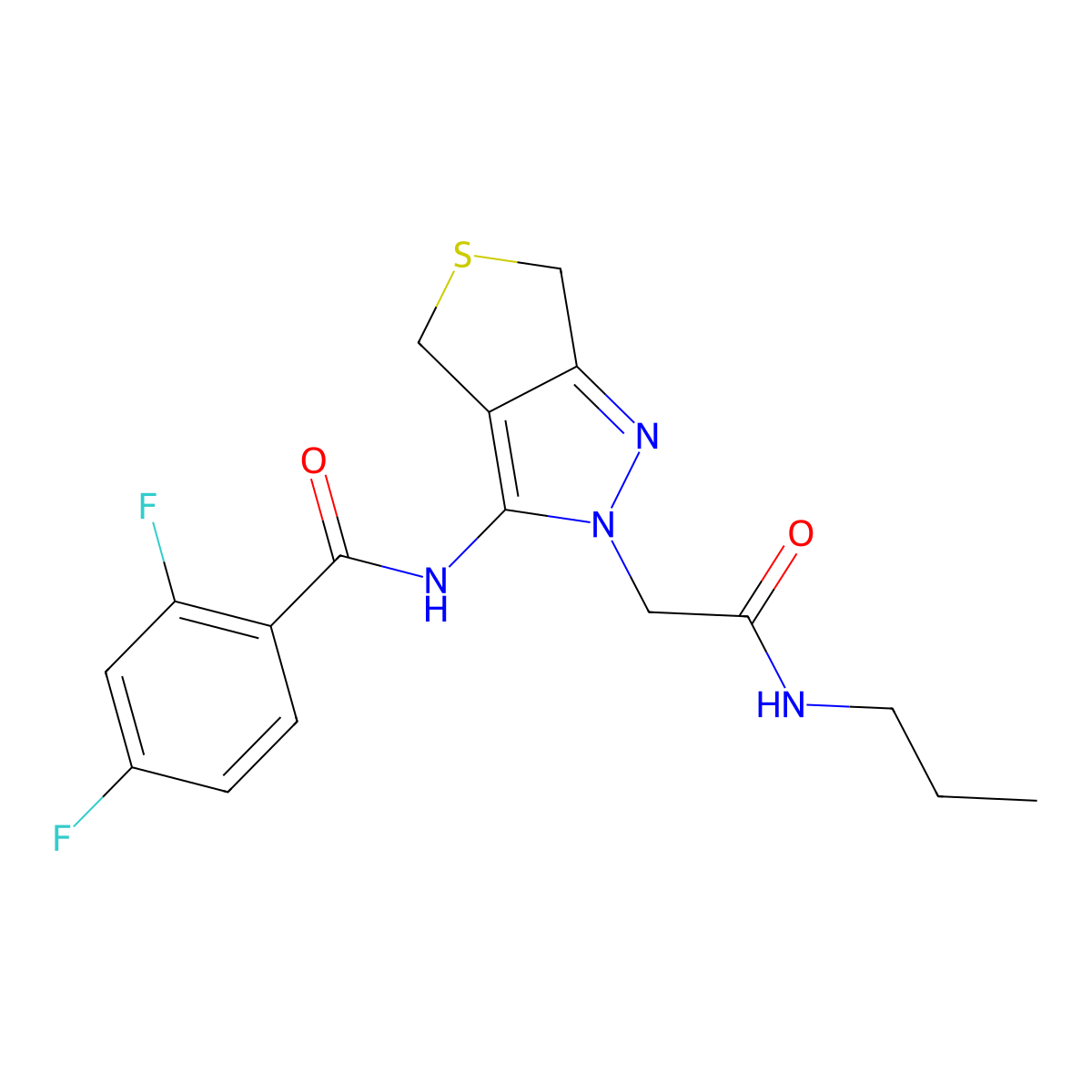 2,4-difluoro-N-(2-(2-oxo-2-(propylamino)ethyl)-4,6-dihydro-2H-thieno[3,4-c]pyrazol-3-yl)benzamide molecular structure, CAS 1105202-80-9