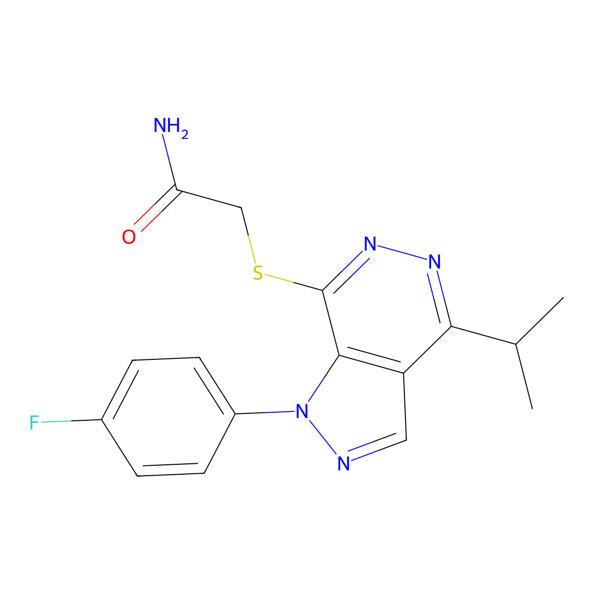 2-((1-(4-fluorophenyl)-4-isopropyl-1H-pyrazolo[3,4-d]pyridazin-7-yl)thio)acetamide molecular structure, CAS 1105202-82-1