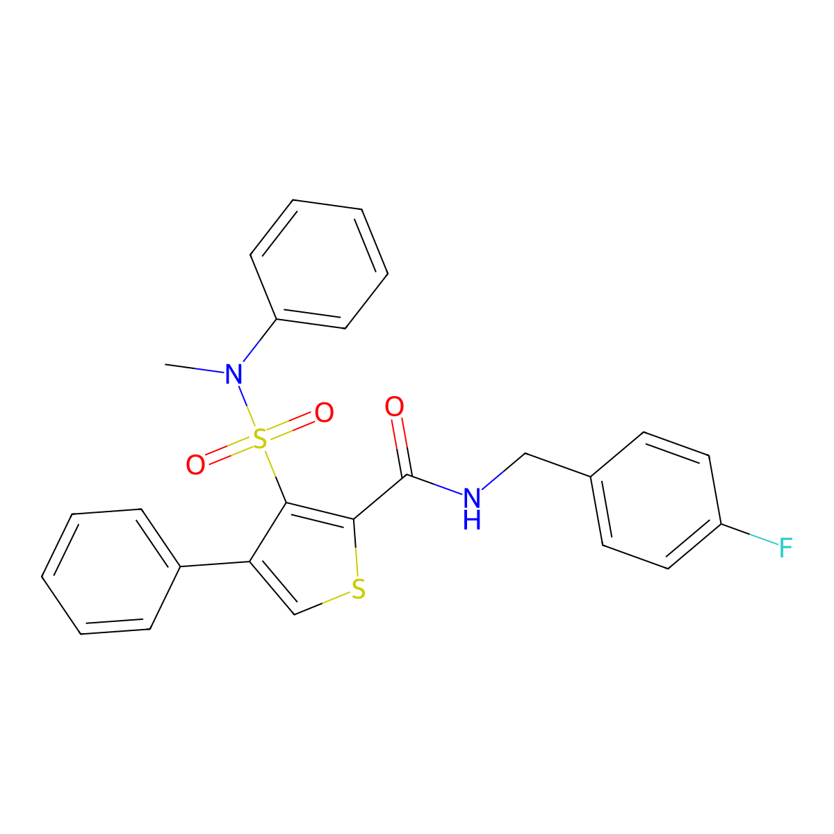 N-[(4-fluorophenyl)methyl]-3-[methyl(phenyl)sulfamoyl]-4-phenylthiophene-2-carboxamide molecular structure, CAS 1105202-86-5