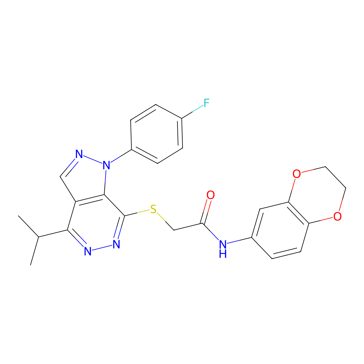 N-(2,3-dihydrobenzo[b][1,4]dioxin-6-yl)-2-((1-(4-fluorophenyl)-4-isopropyl-1H-pyrazolo[3,4-d]pyridazin-7-yl)thio)acetamide molecular structure, CAS 1105202-89-8