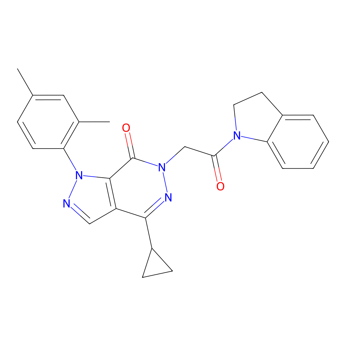 4-cyclopropyl-1-(2,4-dimethylphenyl)-6-(2-(indolin-1-yl)-2-oxoethyl)-1H-pyrazolo[3,4-d]pyridazin-7(6H)-one molecular structure, CAS 1105202-97-8