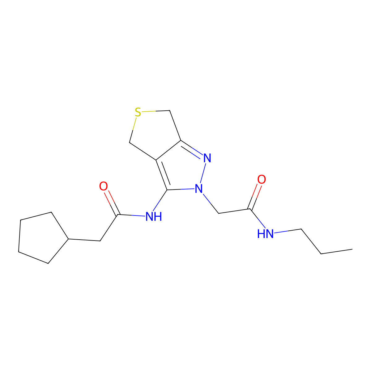 2-cyclopentyl-N-(2-(2-oxo-2-(propylamino)ethyl)-4,6-dihydro-2H-thieno[3,4-c]pyrazol-3-yl)acetamide molecular structure, CAS 1105203-01-7