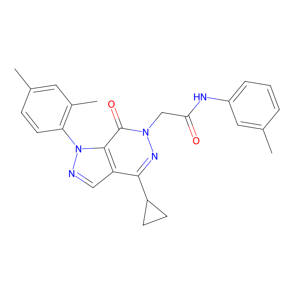 2-[4-cyclopropyl-1-(2,4-dimethylphenyl)-7-oxo-1H,6H,7H-pyrazolo[3,4-d]pyridazin-6-yl]-N-(3-methylphenyl)acetamide molecular structure, CAS 1105203-04-0