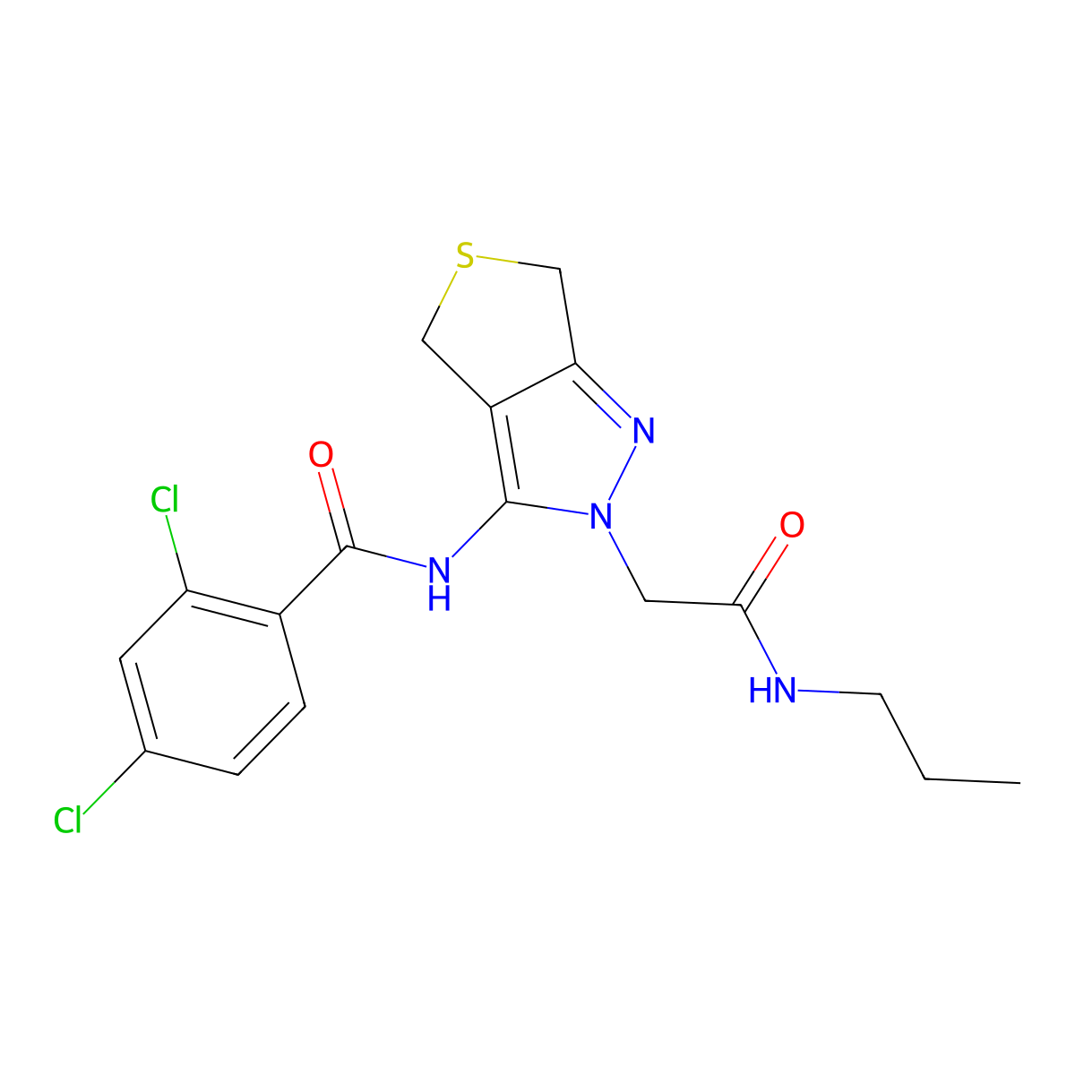 2,4-dichloro-N-{2-[(propylcarbamoyl)methyl]-2H,4H,6H-thieno[3,4-c]pyrazol-3-yl}benzamide molecular structure, CAS 1105203-15-3