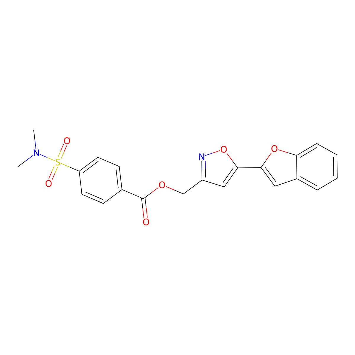 (5-(benzofuran-2-yl)isoxazol-3-yl)methyl 4-(N,N-dimethylsulfamoyl)benzoate molecular structure, CAS 1105203-16-4