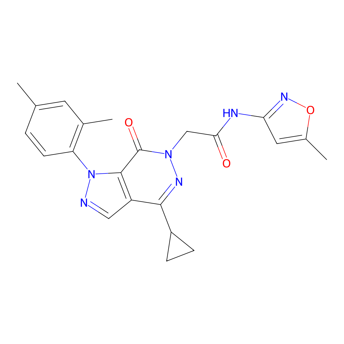 2-(4-cyclopropyl-1-(2,4-dimethylphenyl)-7-oxo-1H-pyrazolo[3,4-d]pyridazin-6(7H)-yl)-N-(5-methylisoxazol-3-yl)acetamide molecular structure, CAS 1105203-18-6