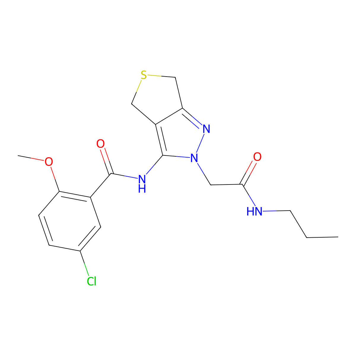5-chloro-2-methoxy-N-(2-(2-oxo-2-(propylamino)ethyl)-4,6-dihydro-2H-thieno[3,4-c]pyrazol-3-yl)benzamide molecular structure, CAS 1105203-22-2