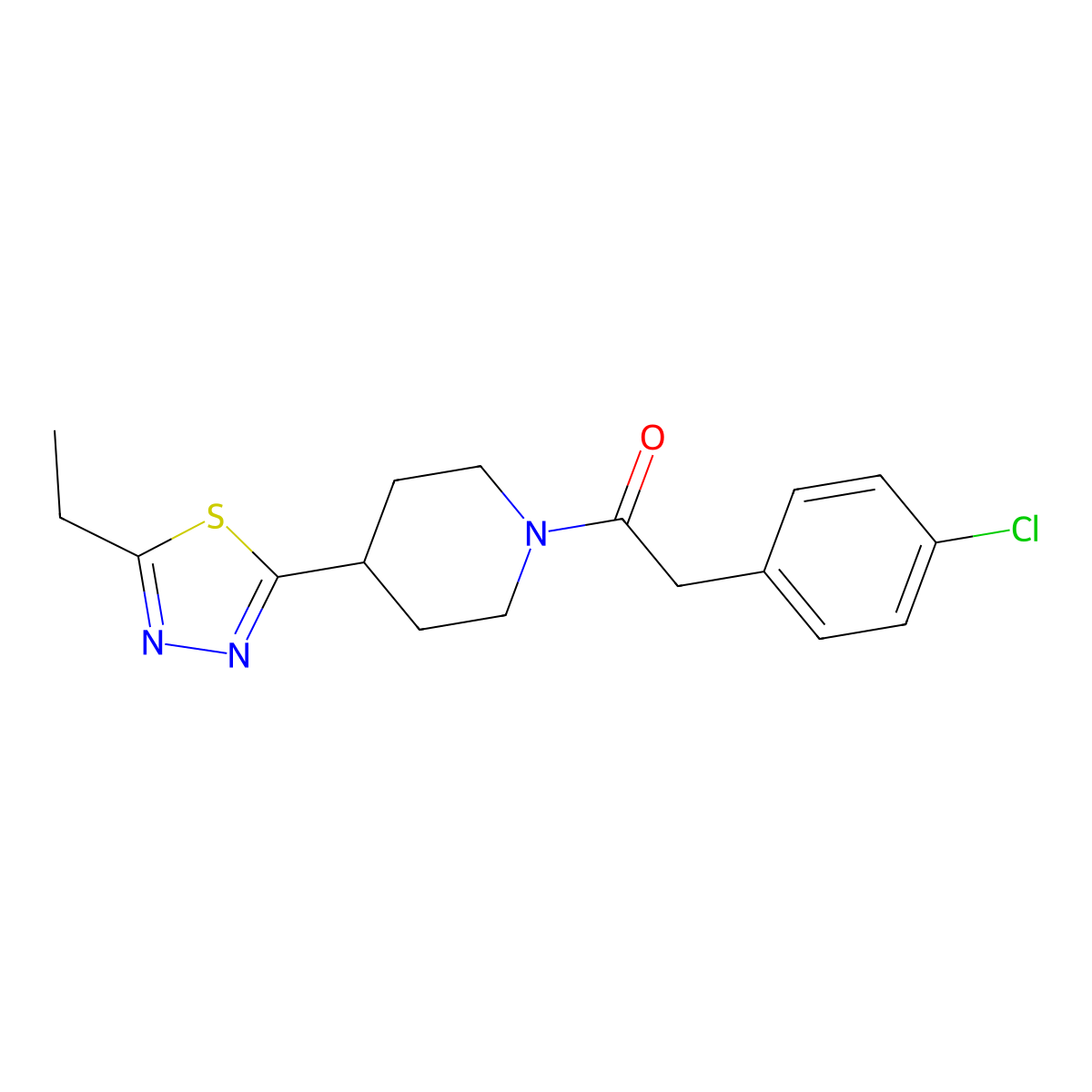 2-(4-Chlorophenyl)-1-(4-(5-ethyl-1,3,4-thiadiazol-2-yl)piperidin-1-yl)ethanone molecular structure, CAS 1105203-27-7