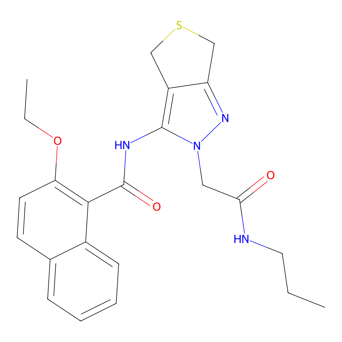 2-ethoxy-N-(2-(2-oxo-2-(propylamino)ethyl)-4,6-dihydro-2H-thieno[3,4-c]pyrazol-3-yl)-1-naphthamide molecular structure, CAS 1105203-29-9