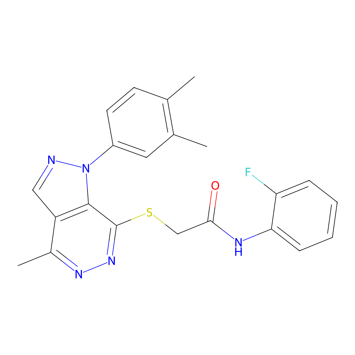2-((1-(3,4-dimethylphenyl)-4-methyl-1H-pyrazolo[3,4-d]pyridazin-7-yl)thio)-N-(2-fluorophenyl)acetamide molecular structure, CAS 1105203-31-3