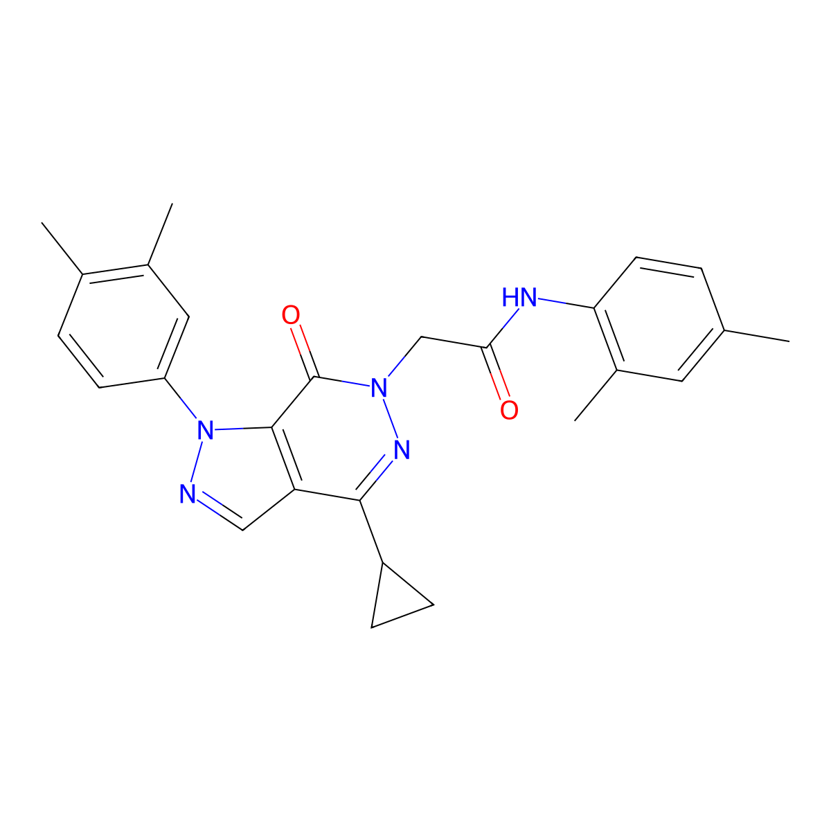 2-[4-cyclopropyl-1-(3,4-dimethylphenyl)-7-oxo-1H,6H,7H-pyrazolo[3,4-d]pyridazin-6-yl]-N-(2,4-dimethylphenyl)acetamide molecular structure, CAS 1105203-39-1