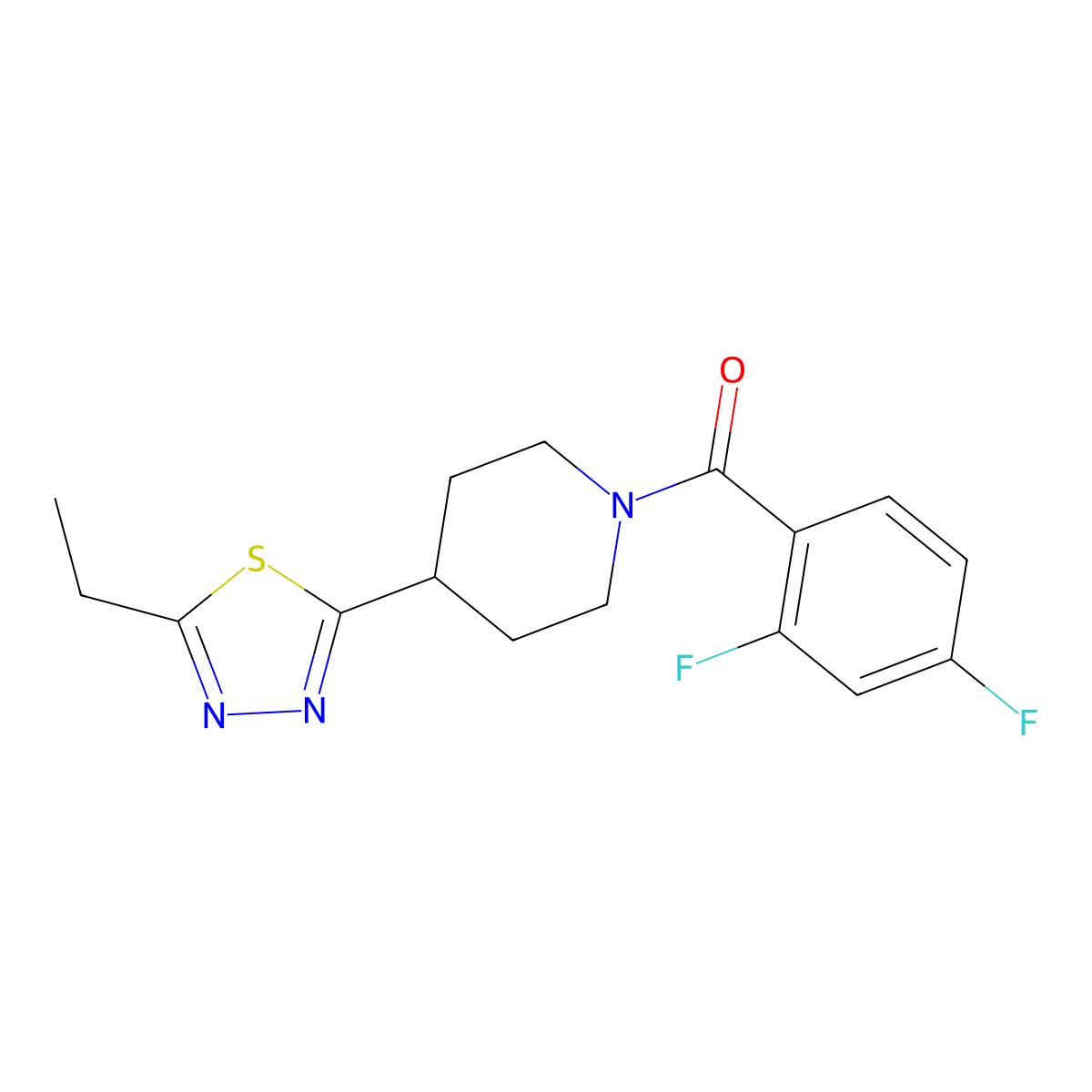(2,4-Difluorophenyl)(4-(5-ethyl-1,3,4-thiadiazol-2-yl)piperidin-1-yl)methanone molecular structure, CAS 1105203-41-5