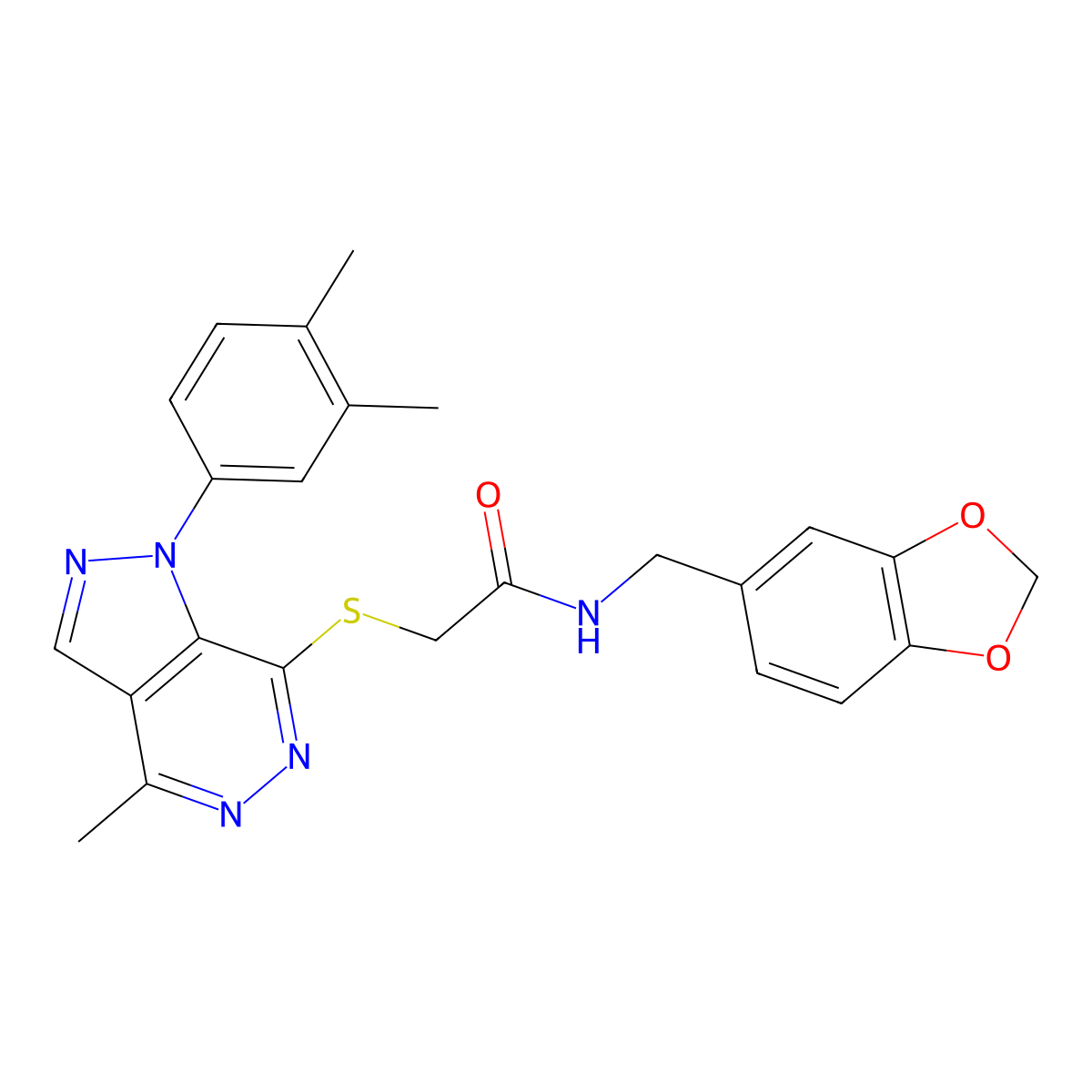 N-(benzo[d][1,3]dioxol-5-ylmethyl)-2-((1-(3,4-dimethylphenyl)-4-methyl-1H-pyrazolo[3,4-d]pyridazin-7-yl)thio)acetamide molecular structure, CAS 1105203-45-9