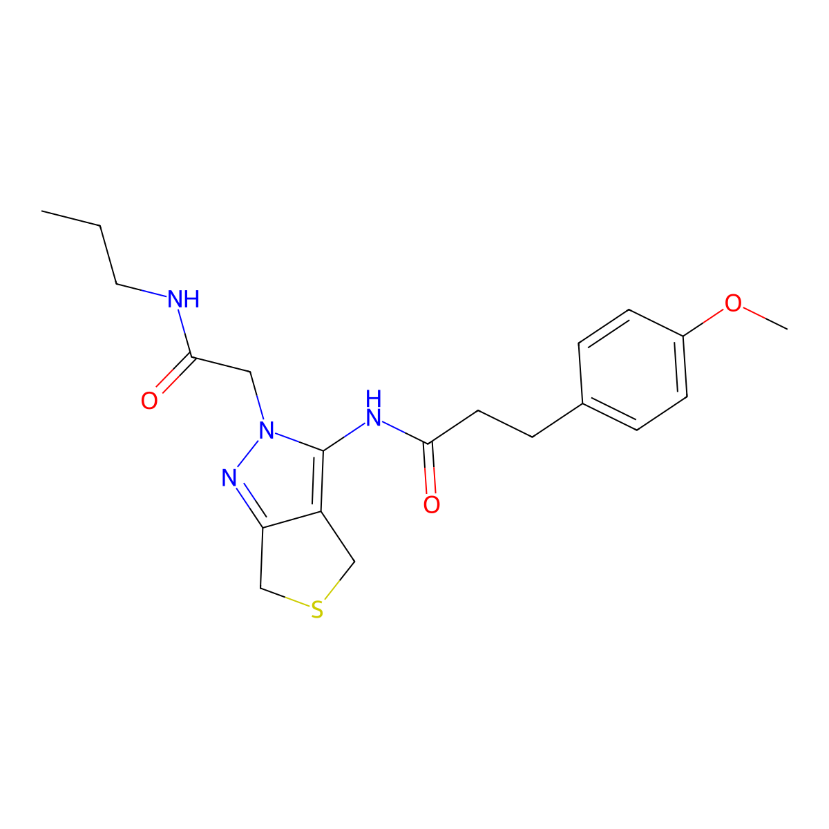 3-(4-methoxyphenyl)-N-(2-(2-oxo-2-(propylamino)ethyl)-4,6-dihydro-2H-thieno[3,4-c]pyrazol-3-yl)propanamide molecular structure, CAS 1105203-57-3