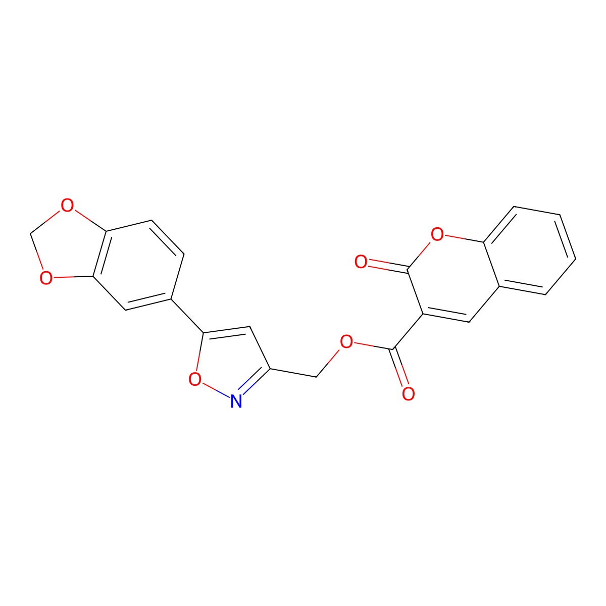 (5-(benzo[d][1,3]dioxol-5-yl)isoxazol-3-yl)methyl 2-oxo-2H-chromene-3-carboxylate molecular structure, CAS 1105203-58-4