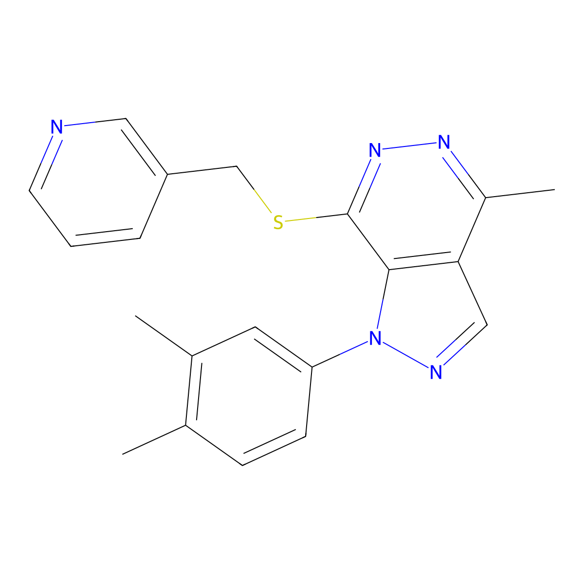 1-(3,4-dimethylphenyl)-4-methyl-7-((pyridin-3-ylmethyl)thio)-1H-pyrazolo[3,4-d]pyridazine molecular structure, CAS 1105203-59-5