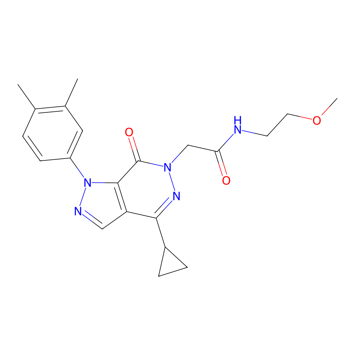 2-(4-cyclopropyl-1-(3,4-dimethylphenyl)-7-oxo-1H-pyrazolo[3,4-d]pyridazin-6(7H)-yl)-N-(2-methoxyethyl)acetamide molecular structure, CAS 1105203-60-8