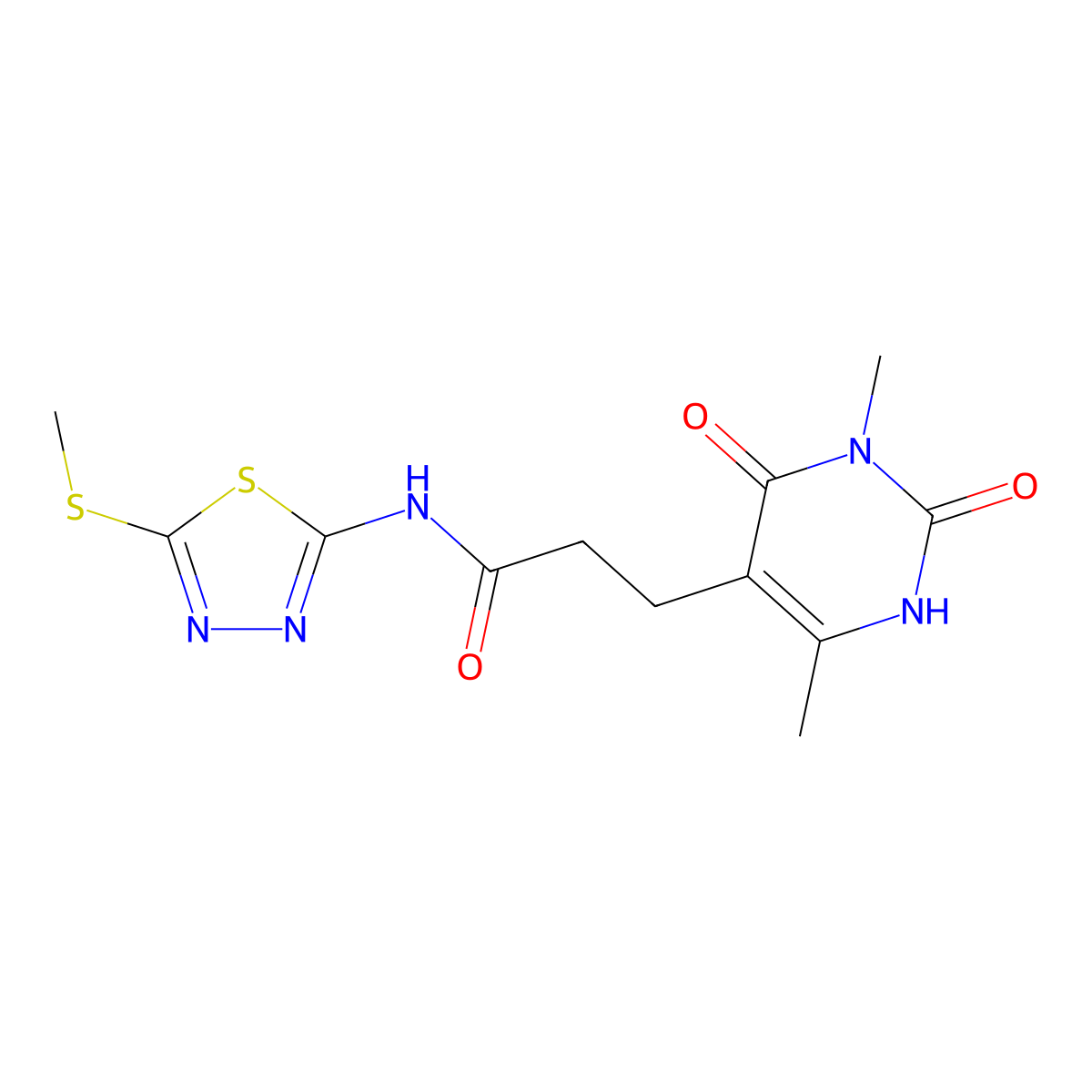 3-(3,6-dimethyl-2,4-dioxo-1,2,3,4-tetrahydropyrimidin-5-yl)-N-(5-(methylthio)-1,3,4-thiadiazol-2-yl)propanamide molecular structure, CAS 1105203-61-9