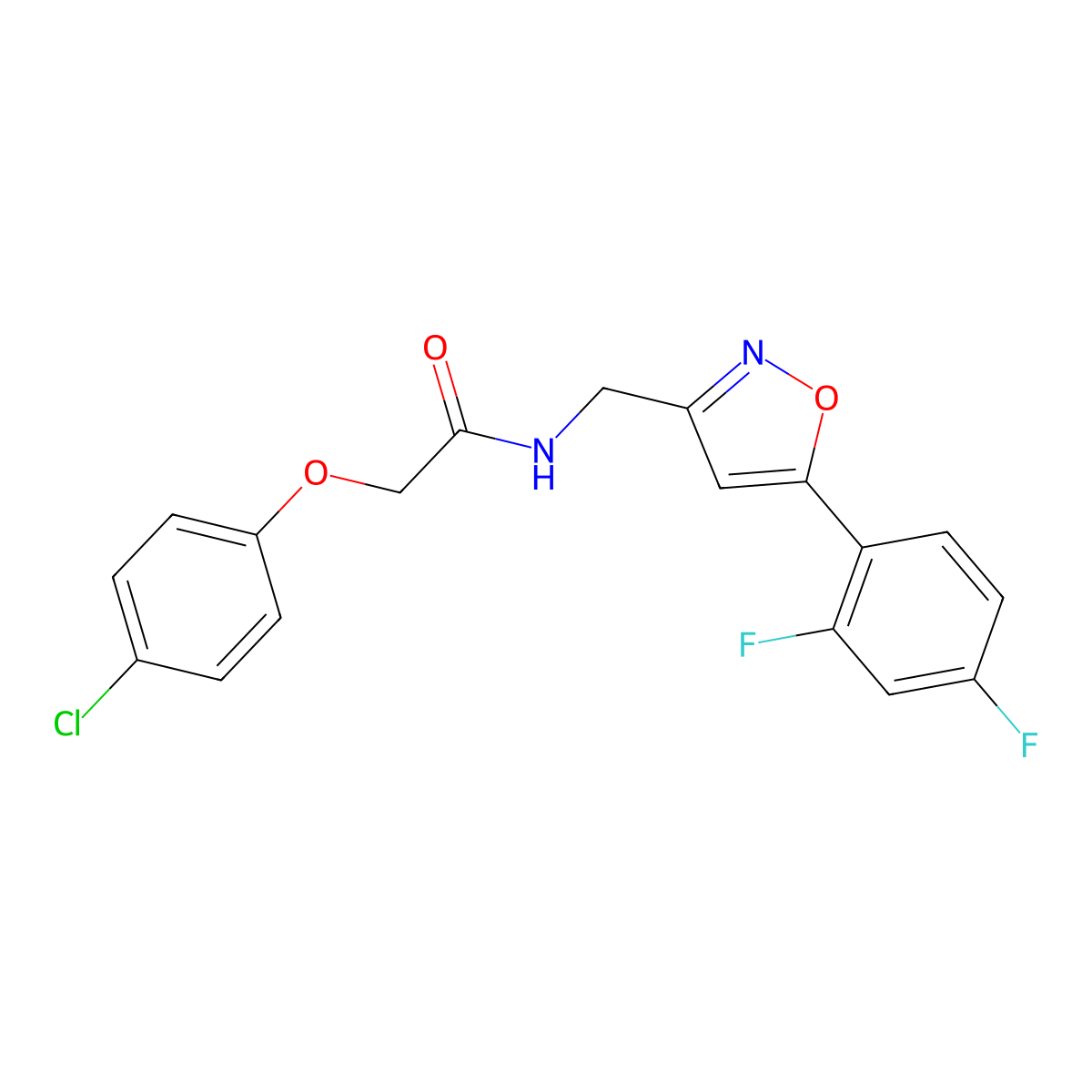 2-(4-chlorophenoxy)-N-((5-(2,4-difluorophenyl)isoxazol-3-yl)methyl)acetamide molecular structure, CAS 1105203-67-5