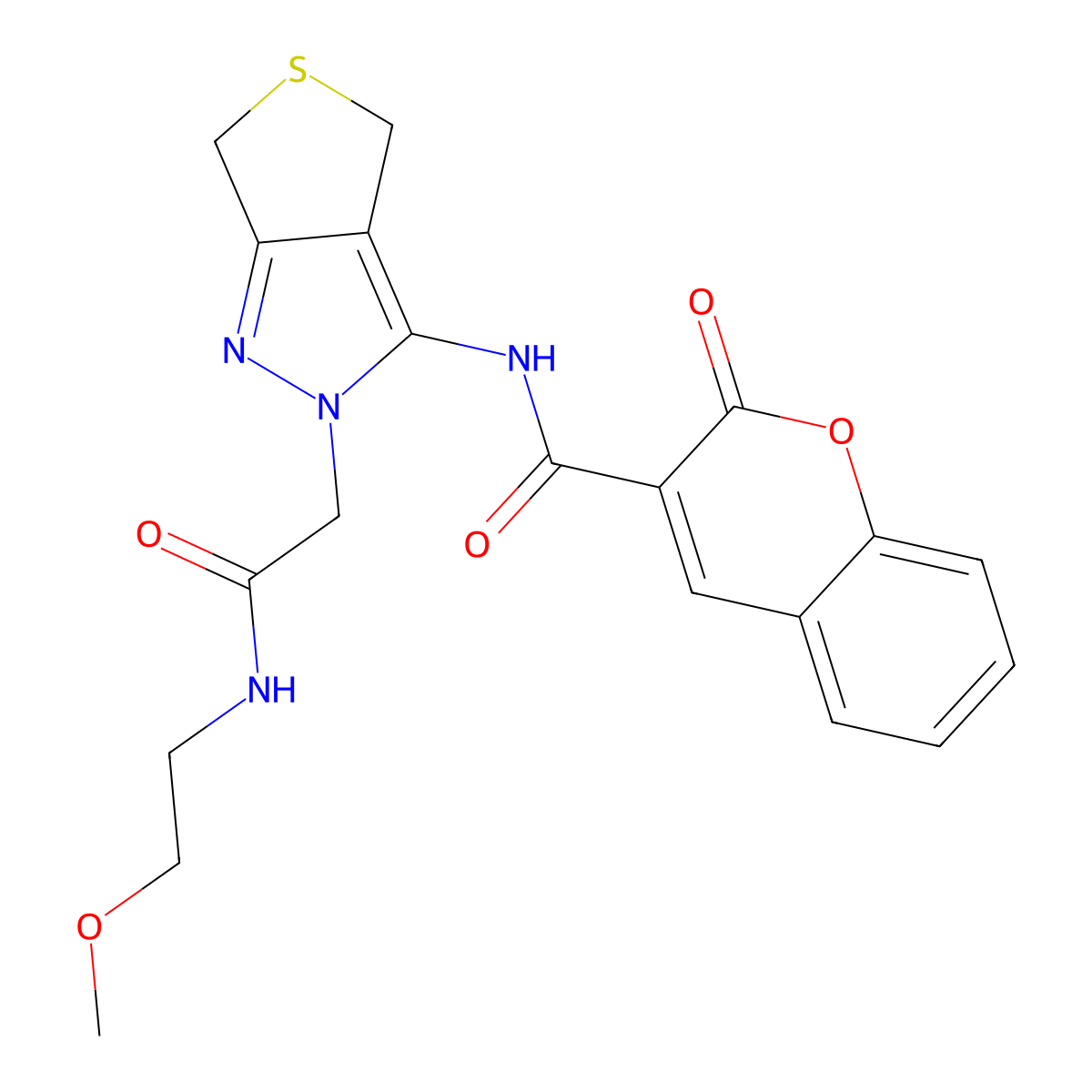 N-(2-(2-((2-methoxyethyl)amino)-2-oxoethyl)-4,6-dihydro-2H-thieno[3,4-c]pyrazol-3-yl)-2-oxo-2H-chromene-3-carboxamide molecular structure, CAS 1105203-70-0